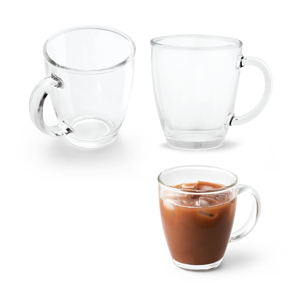 Taza de café de cristal personalizada con logo. 390 ml.