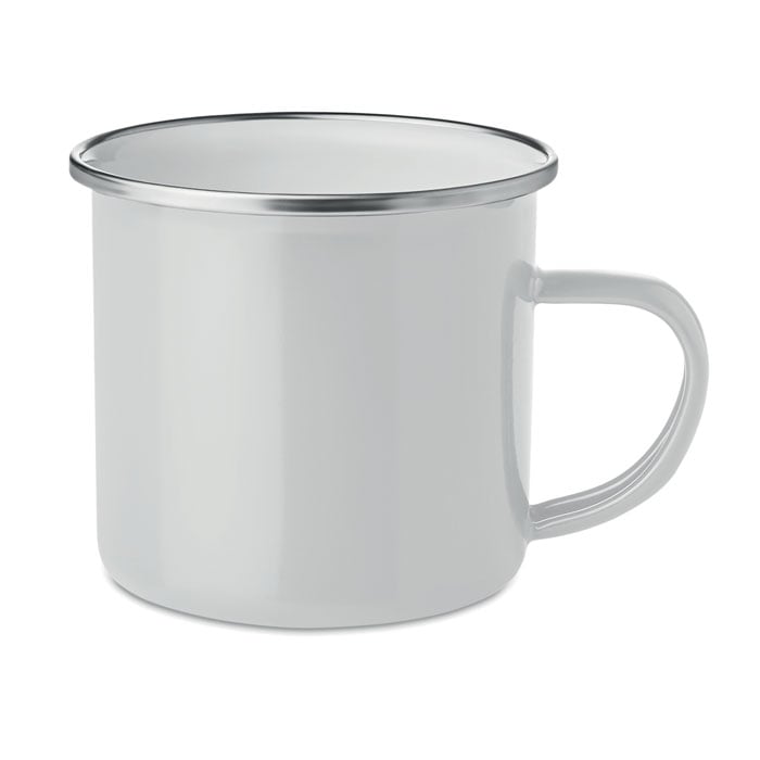 Taza vintage de metal con borde plateado 350ml