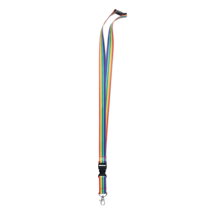 Lanyard de RPET arco iris con hebilla y cierre de seguridad Rainbow