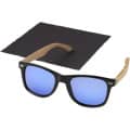 Gafas de sol polarizadas con cristal de espejo de PET reciclado/madera en caja de regalo "Hiru"