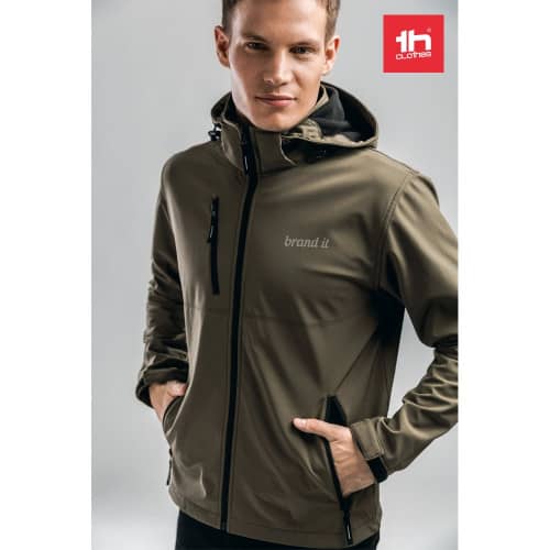 THC ZAGREB. Chaqueta softshell para hombre, con capucha removible