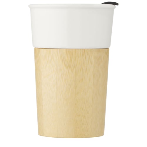 Taza de porcelana de 320 ml con pared exterior de bambú "Pereira"