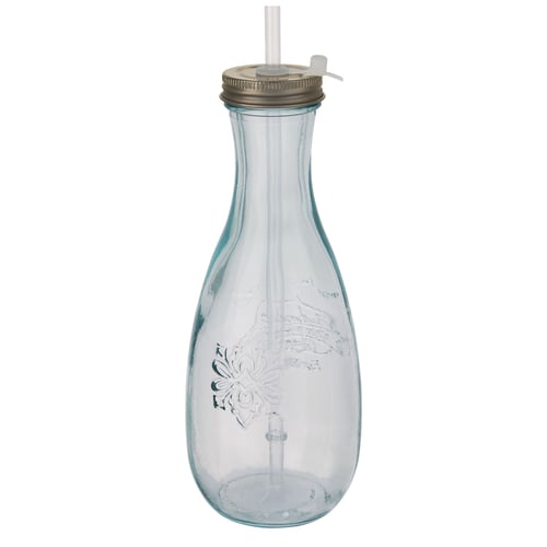 Botella de vidrio reciclado con pajita "Polpa"