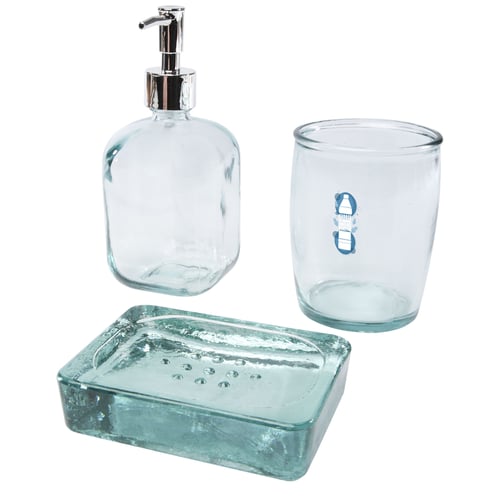 Set de 3 recipientes de vidrio reciclado para baño "Jabony"
